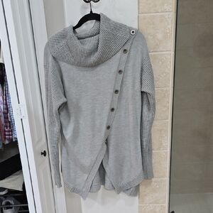 VENUS Gray Cowl Neck Sweater with Button Detail